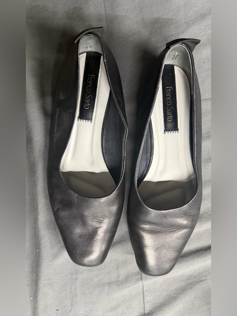 Franco Sarto Black Leather Vana Ballet Flats Square Toe Slip On Shoes Size